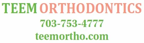 Teem Orthodontics logo with phone number 703-753-4777 and website teemortho.com.