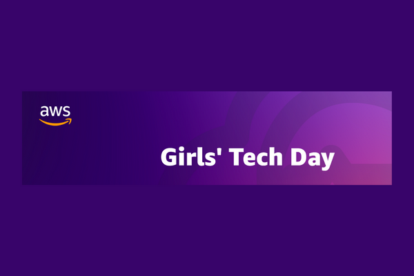 AWS Girls Tech Day banner on purple background