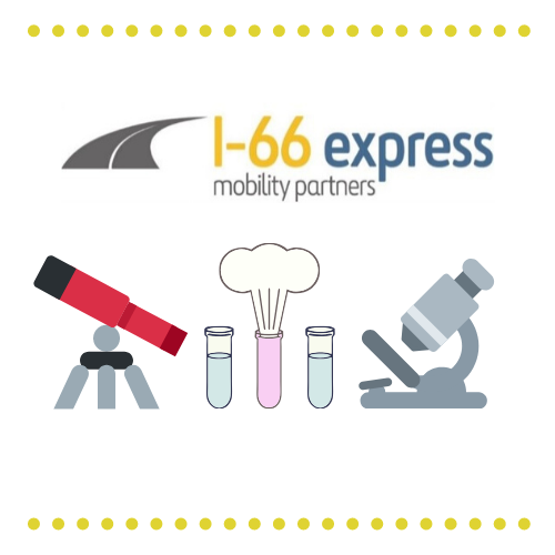 I-66 Express Mobility Partners (logo) with image of science lab equipment